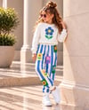 Kız Çocuk Çiçek Baskılı Sweatshirt ve Çizgili Desenli Eşofman Altı İkili Takım