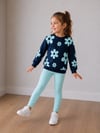 Kız Çocuk Çiçek Desenli Uzun Kollu Sweatshirt Tayt Alt Üst Takım
