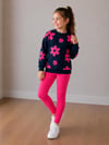 Kız Çocuk Çiçek Desenli Uzun Kollu Sweatshirt Tayt Alt Üst Takım