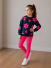 Kız Çocuk Çiçek Desenli Uzun Kollu Sweatshirt Tayt Alt Üst Takım