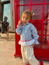 Kız Çocuk Çizgili Fırfır Detaylı Gömlek ve Bol Paça Pantolon 2'li Alt Üst Takım