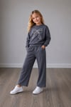 Kız Çocuk İnci Fiyonk Detaylı Sweatshirt Bol Paça Pantolon Alt Üst Takım