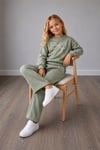 Kız Çocuk İnci Fiyonk Detaylı Sweatshirt Bol Paça Pantolon Alt Üst Takım