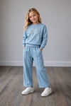 Kız Çocuk İnci Fiyonk Detaylı Sweatshirt Bol Paça Pantolon Alt Üst Takım