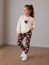 Kız Çocuk Kalp Baskılı Sweatshirt ve Desenli Tayt Alt Üst Takım