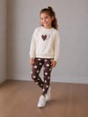 Kız Çocuk Kalp Baskılı Sweatshirt ve Desenli Tayt Alt Üst Takım
