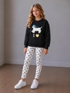 Kız Çocuk Köpek Baskılı Sweatshirt Puantiyeli Taytlı Alt Üst Takım