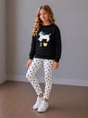 Kız Çocuk Köpek Baskılı Sweatshirt Puantiyeli Taytlı Alt Üst Takım