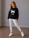 Kız Çocuk Köpek Baskılı Sweatshirt Puantiyeli Taytlı Alt Üst Takım