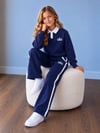 Kız Çocuk Lacivert Polo Yaka Şerit Detaylı Sweatshirt Pantolon Alt Üst Takım