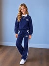 Kız Çocuk Lacivert Polo Yaka Şerit Detaylı Sweatshirt Pantolon Alt Üst Takım