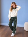 Kız Çocuk Lacivert Polo Yaka Şerit Detaylı Sweatshirt Pantolon Alt Üst Takım
