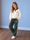 Kız Çocuk Lacivert Polo Yaka Şerit Detaylı Sweatshirt Pantolon Alt Üst Takım