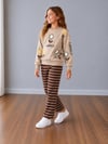 Kız Çocuk Lovely Yazılı Çiçek Baskılı Sweatshirt Çizgili Pantolon Alt Üst Takım