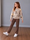 Kız Çocuk Lovely Yazılı Çiçek Baskılı Sweatshirt Çizgili Pantolon Alt Üst Takım