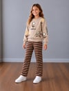 Kız Çocuk Lovely Yazılı Çiçek Baskılı Sweatshirt Çizgili Pantolon Alt Üst Takım