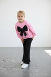 Kız Çocuk Pembe Fiyonklu 2 İplik Sweatshirt & İnterlok İspanyol Paça Tayt Takım