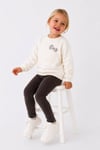 Kız Çocuk Simli Fiyonk Detaylı Nakışlı Sweatshirt Tayt 2’li Takım