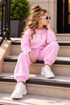 Kız Çocuk Süzene Nakışlı Bisiklet Yaka Sweatshirt ve Lastikli Paça Eşofman Altı Takım