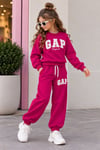 Kız Çocuk Süzene Nakışlı Bisiklet Yaka Sweatshirt ve Lastikli Paça Eşofman Altı Takım
