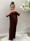 Kız Çocuk Taşlı Kalp Desenli Alt Üst Takım