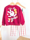 Kız Çocuk Tavşan Baskılı 3 İplik Şardonsuz Sweatshirt Ekose Gabardin Pantolon Alt Üst Takım