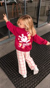 Kız Çocuk Tavşan Baskılı 3 İplik Şardonsuz Sweatshirt Ekose Gabardin Pantolon Alt Üst Takım