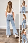 Kız Çocuk Trend Model Yırtmaçlı Açık Mavi Kot Pantolon