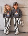 Kız Erkek Çocuk Unisex Ayıcık Baskılı Bisiklet Yaka Sweatshirt ve Çizgili Bol Paça Pantolon Alt Üst Takım