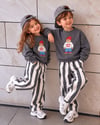 Kız Erkek Çocuk Unisex Ayıcık Baskılı Bisiklet Yaka Sweatshirt ve Çizgili Bol Paça Pantolon Alt Üst Takım