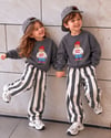 Kız Erkek Çocuk Unisex Ayıcık Baskılı Bisiklet Yaka Sweatshirt ve Çizgili Bol Paça Pantolon Alt Üst Takım
