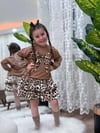 Leopar Etekli Fiyonk Desenli Kız Çocuk Takım