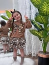 Leopar Etekli Fiyonk Desenli Kız Çocuk Takım