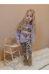 Leoparlı Kalp Baskılı Taytlı Kız Çocuk Alt Üst takım