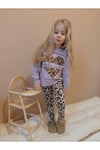 Leoparlı Kalp Baskılı Taytlı Kız Çocuk Alt Üst takım