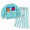 Unisex Çocuk Baskılı Sweatshirt ve Çizgili Bol Paça Takım 2-8 Yaş