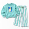 Unisex Çocuk Baskılı Sweatshirt ve Çizgili Bol Paça Takım 2-8 Yaş