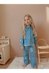 Yigit Butik Çiçek İşlemeli Denim Kumaş Kız Çocuk Alt Üst Takım