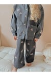 Yigit Butik Çiçek İşlemeli Denim Kumaş Kız Çocuk Alt Üst Takım