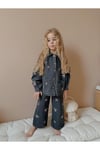 Yigit Butik Çiçek İşlemeli Denim Kumaş Kız Çocuk Alt Üst Takım