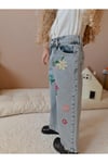 Yigit Butik Çiçek İşlemeli Kız Çocuk Denim Pantolon