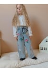 Yigit Butik Çiçek İşlemeli Kız Çocuk Denim Pantolon