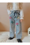 Yigit Butik Çiçek İşlemeli Kız Çocuk Denim Pantolon
