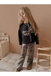 Yigit Butik Fiyonk Detaylı Leopar Desenli Kız Çocuk Alt Üst Takım