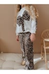 Yigit Butik Fiyonk Detaylı Leopar Desenli Kız Çocuk Alt Üst Takım