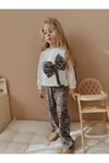 Yigit Butik Fiyonk Detaylı Leopar Desenli Kız Çocuk Alt Üst Takım
