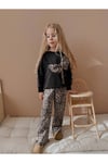 Yigit Butik Fiyonk Detaylı Leopar Desenli Kız Çocuk Alt Üst Takım