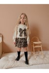 Yigit Butik Fiyonk İşlemeli Leopar Etekli Kız Çocuk Takım