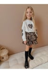 Yigit Butik Leopar Etekli Kalp İşlemeli Kız Çocuk Alt Üst Takım