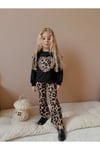 Yigit Butik Leopar Taytlı İspanyol Paça Kız Çocuk Alt Üst Takım